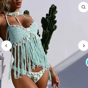 Mint Fringe Bikini with Shell Accents